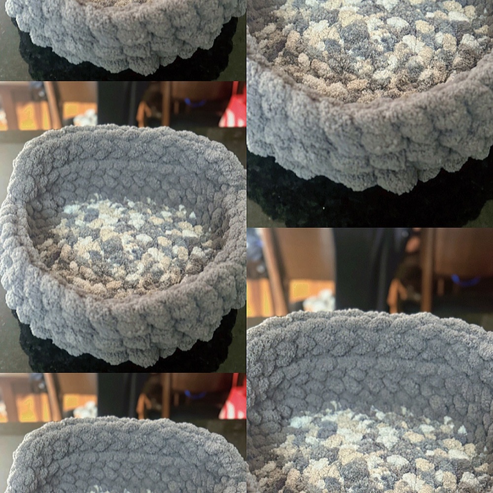Handmade Cozy Gray and White yellow Knitted cat ,small dog bed .